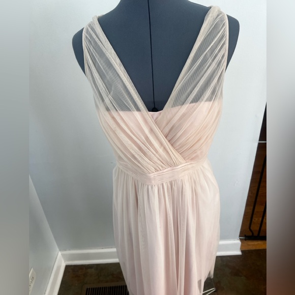 Anthropologie Hitherto Blush Pink Tulle Dress 10 | Bridesmaid Cocktail Bow Back - Picture 5 of 15